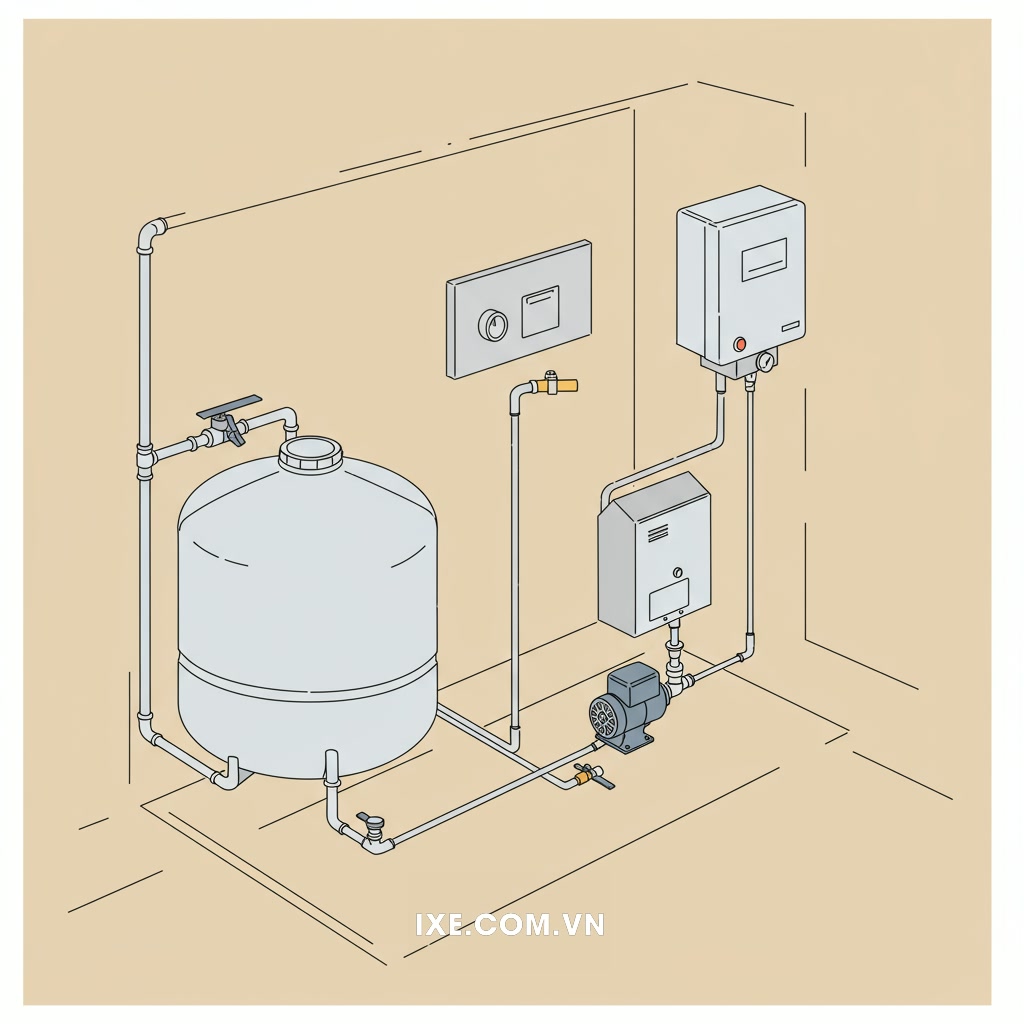 Các bộ phận chính và chức năng (bình chứa, bơm, bình nóng lạnh)