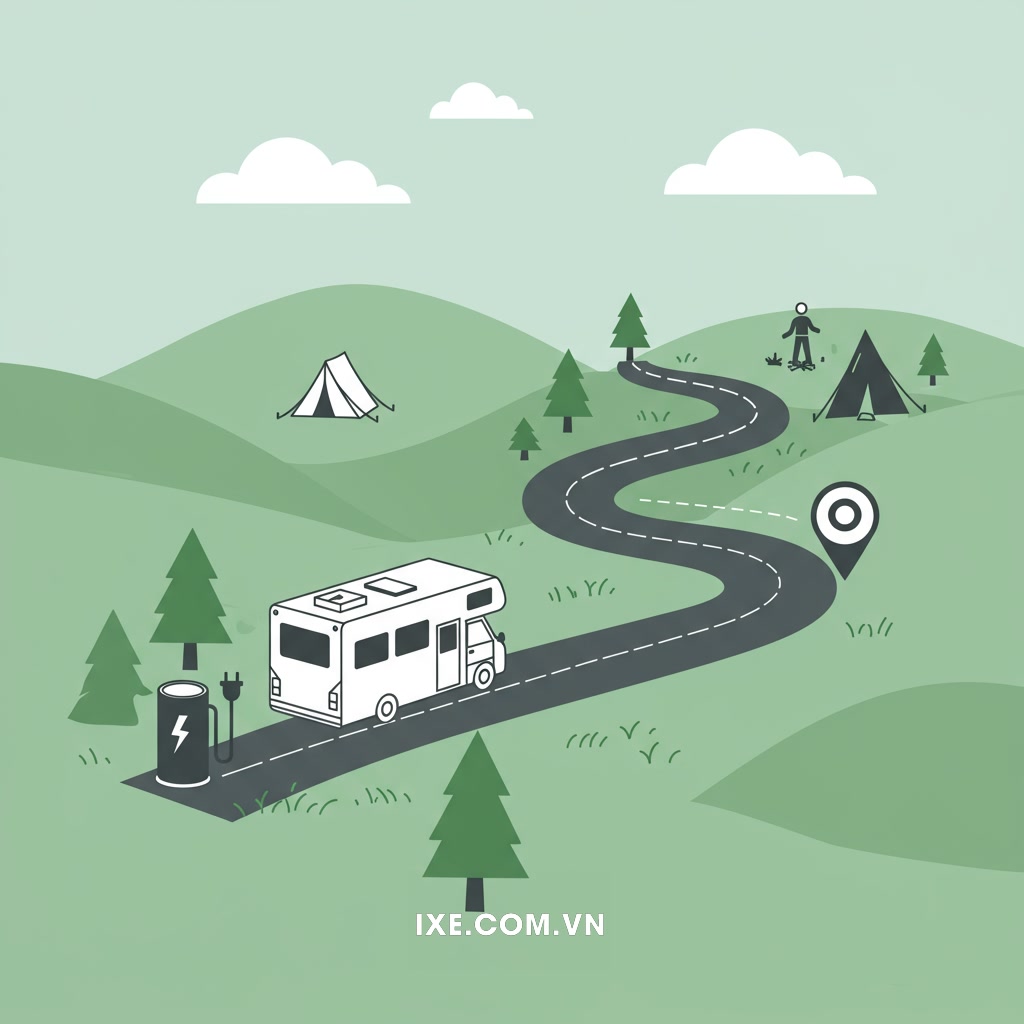 Lập kế hoạch lộ trình thông minh: Kết hợp điểm sạc và dừng chân khi thuê xe camping điện