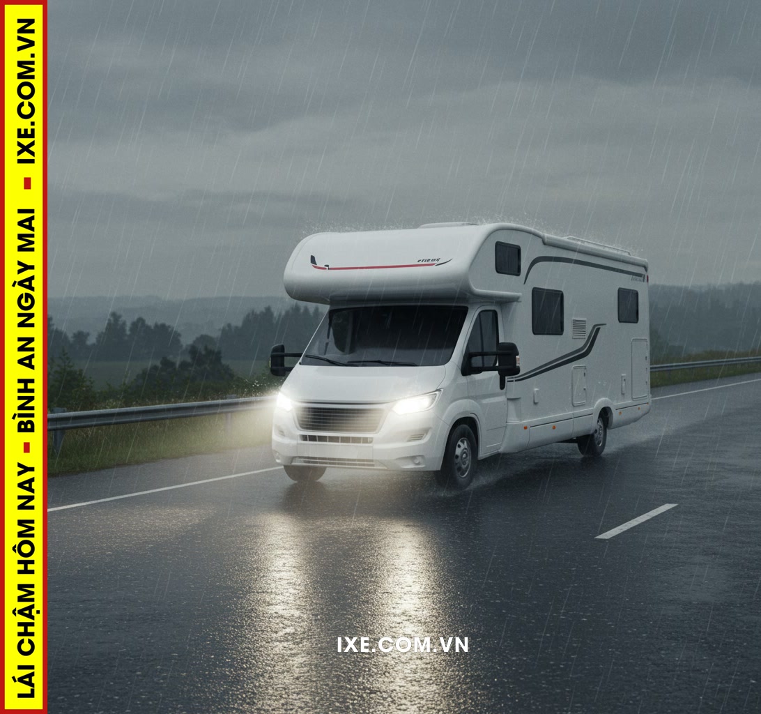 Bí quyết lái và sử dụng xe camping thuê an toàn dưới các điều kiện thời tiết xấu