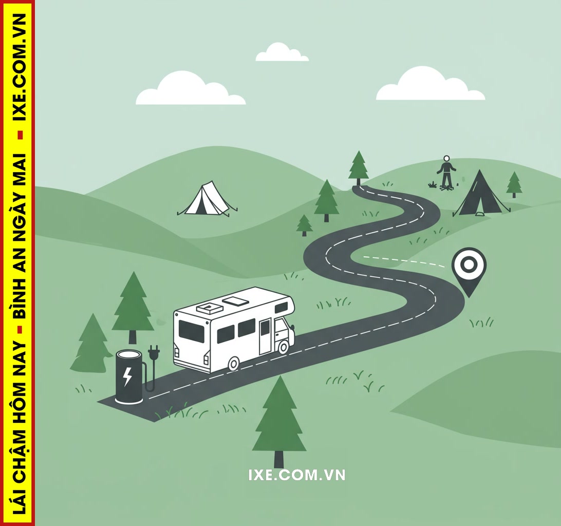 Lập kế hoạch lộ tr&igrave;nh th&ocirc;ng minh: Kết hợp điểm sạc v&agrave; dừng ch&acirc;n khi thu&ecirc; xe camping điện